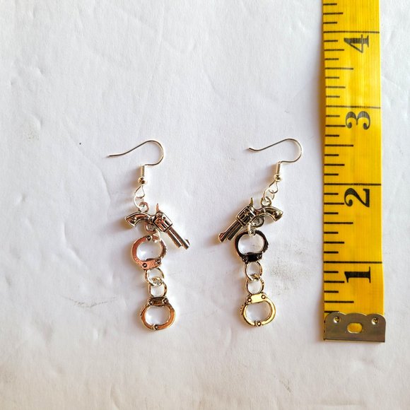 Punk Earrings - Gun & Handcuff Charms NWOT - Picture 6 of 6